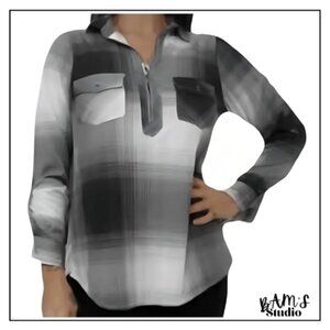 Modern Rebel for Buckle Half-Zip Plaid Shirt | Gray & White | Size M